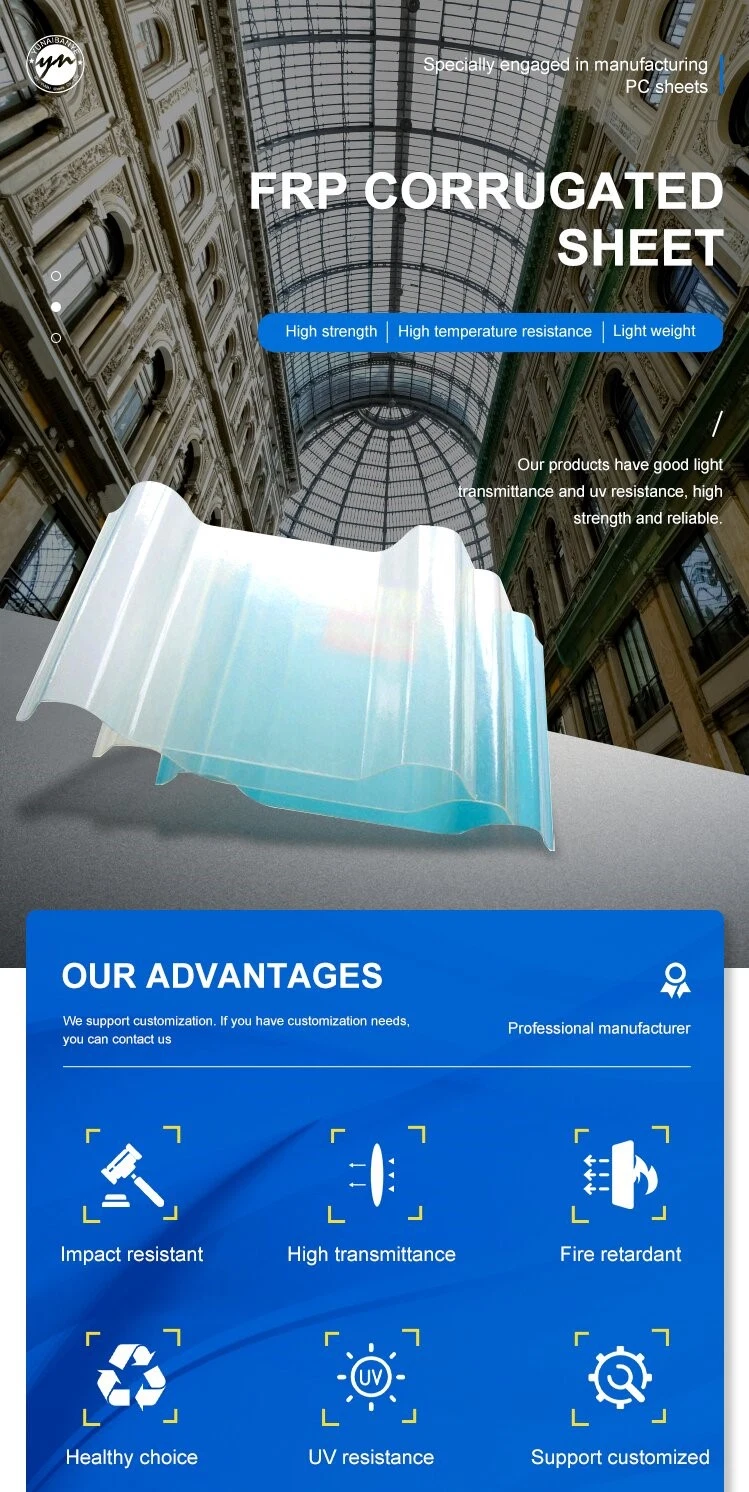 Anti-UV Corrosion Resistant Clear Plastic Roofing FRP Fiberglass Sheet for Skylight